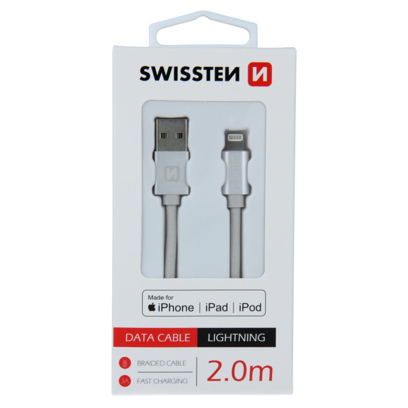 Swissten MFI Textile Fast Charge 3A Lightning Data and Charging Cable 2m