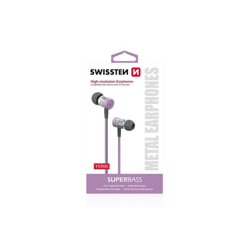 Swissten SuperBass Earbuds Metal YS900 Stereo  Headset With Microphone 3,5mm / 1.2m Purple