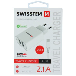 Swissten Smart IC Travel Charger 2x USB 2.1А with USB-C Cable 1.2 m