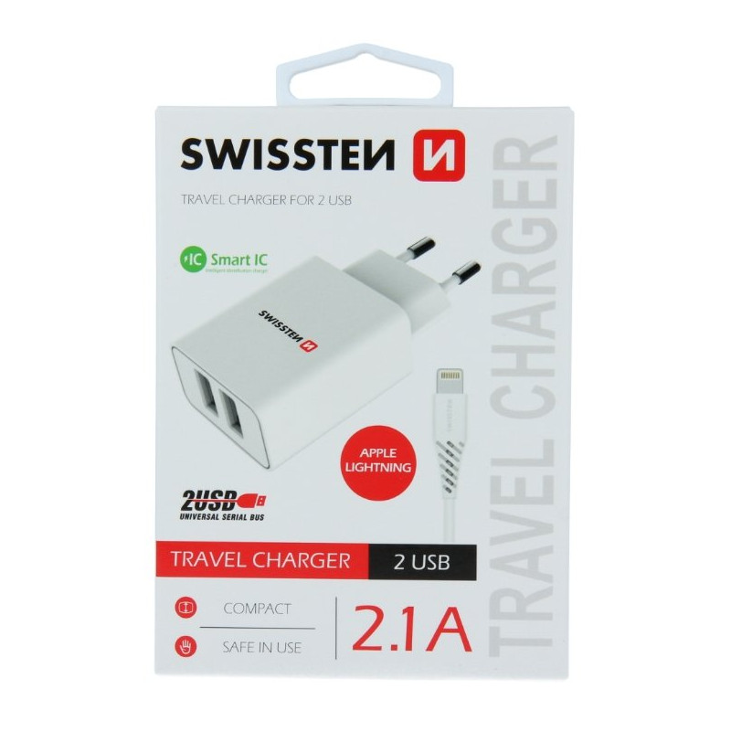 Swissten Smart IC Travel Charger 2x USB 2.1A with Lightning Cable 1.2m