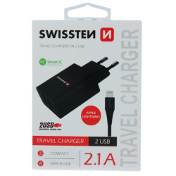 Swissten Smart IC Travel Charger 2x USB 2.1A with Lightning Cable 1.2m