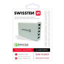 Swissten Qualcomm 3.0 QC Smart IC Premium Travel Charger USB 5x 2.1A  50W