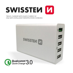 Swissten Qualcomm 3.0 QC Smart IC Premium Travel Charger USB 5x 2.1A  50W