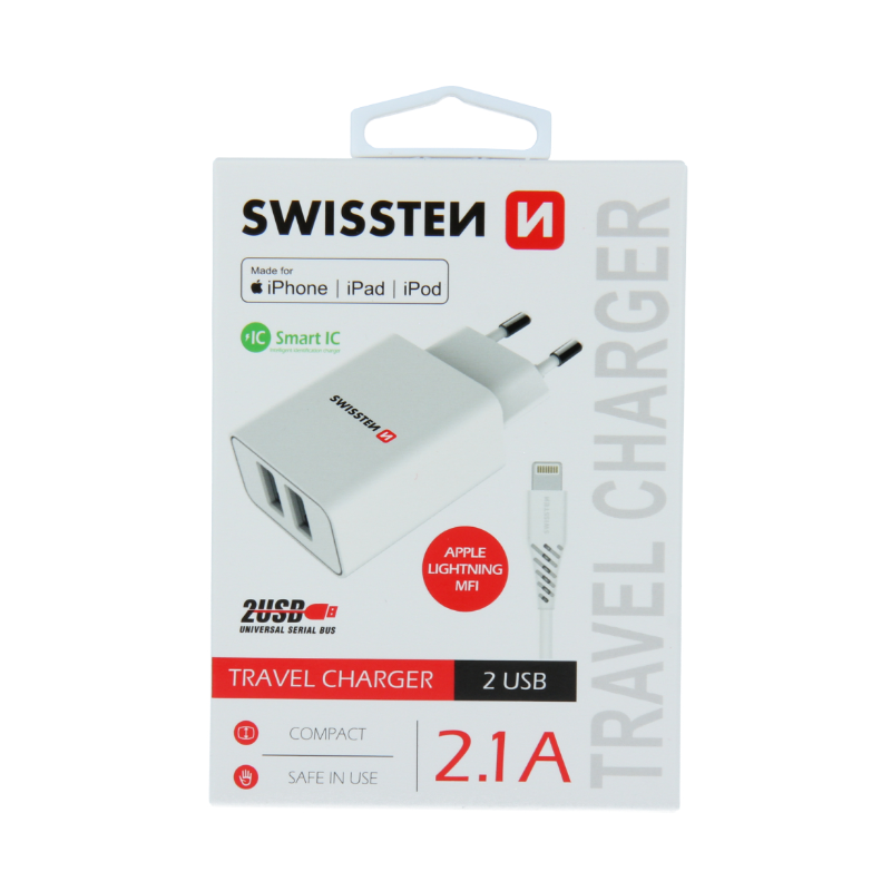Swissten Smart IC Travel Charger 2x USB 2.1A with Lightning MFI Cable 1.2 m