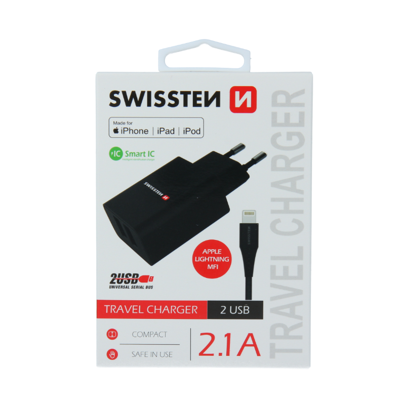 Swissten Smart IC Travel Charger 2x USB 2.1A with Lightning MFI Cable 1.2m