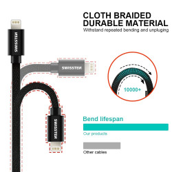 Swissten Textile Universal Quick Charge 3.1 USB-C to Lightning Data and Charging Cable 1.2m