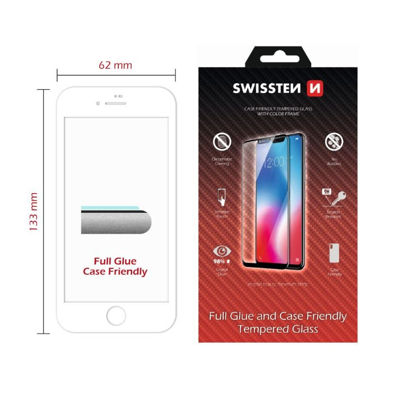 Swissten Full Face Tempered Glass Apple iPhone 7 / 8 White