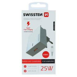 Swissten 25W Samsung Super Fast Charging Travel charger with 1.2m USB-C to USB-C cable
