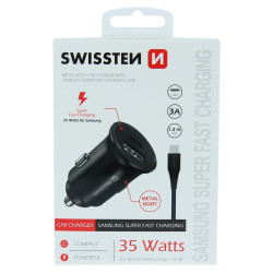 Swissten 35W Metal Car Charger Adapter with 25W Samsung SFC + 10W USB