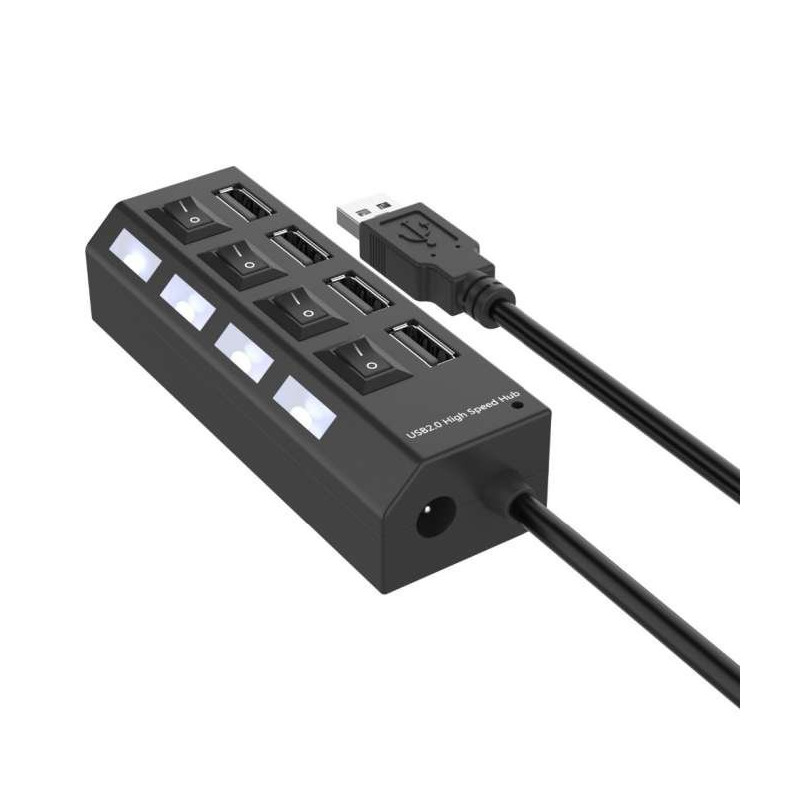 RoGer USB Hub - Splitter 4 x USB 2.0 with Separate On / Off Buttons