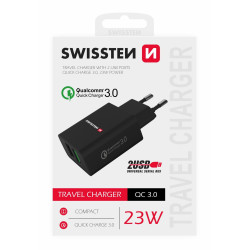 Swissten Premium Travel Charger 2x USB / QC3.0 23W