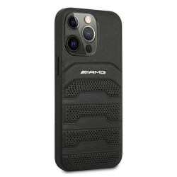 AMG AMHCP13LGSEBK Leather Debossed Lines Back Case For Apple iPhone 13 Pro Black
