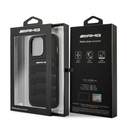 AMG AMHCP13LGSEBK Leather Debossed Lines Back Case For Apple iPhone 13 Pro Black