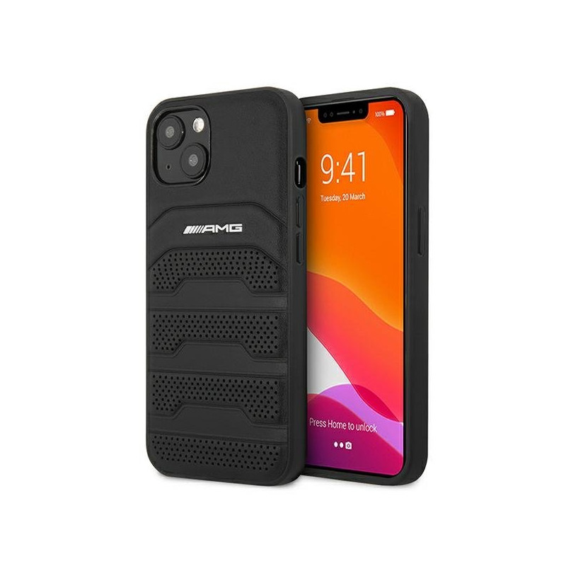 AMG AMHCP13SGSEBK Leather Debossed Lines Back Case For Apple iPhone 13 Mini Black