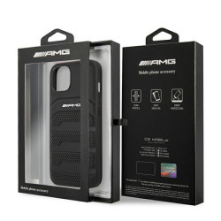 AMG AMHCP13SGSEBK Leather Debossed Lines Back Case For Apple iPhone 13 Mini Black