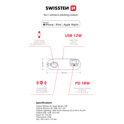 Swistten 4in1 MFI Wireless Docking Station 45W for Apple iPhone / iPod / Apple Watch
