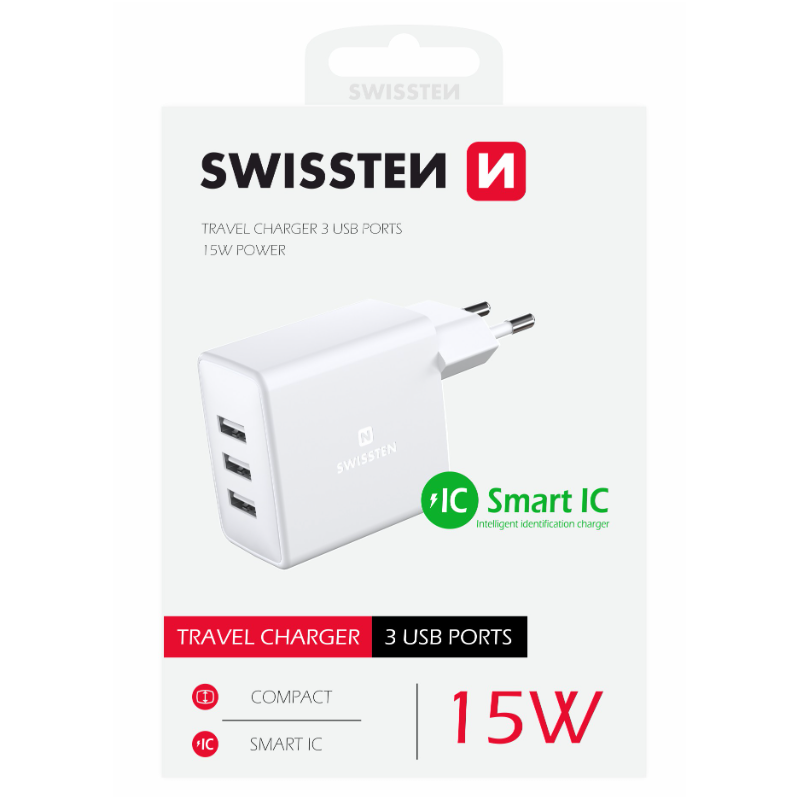 Swissten Smart IC Travel Charger 3x USB 3А 15W