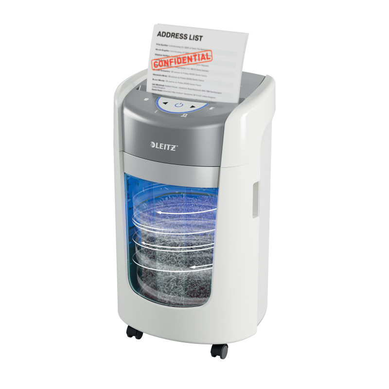 Leitz IQ OptiMax Home Office 225 dokumentų naikiklis Smulkinimas itin mažais gabalėliais 58 dB Pilka, Balta