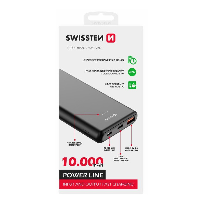 Swissten Line Power Power Bank USB / USB-C / Micro USB / 20W / 10000 mAh