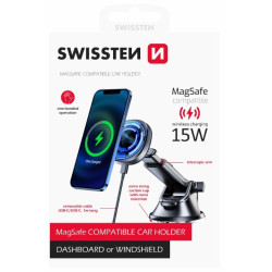 Swissten Magnetic Car Holder with Wireless Charger 15W (MagSafe compatible)