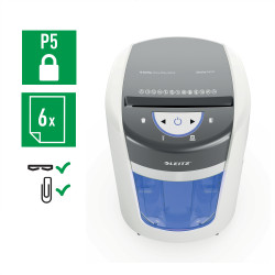 Leitz IQ OptiMax Home Office 225 dokumentų naikiklis Smulkinimas itin mažais gabalėliais 58 dB Pilka, Balta