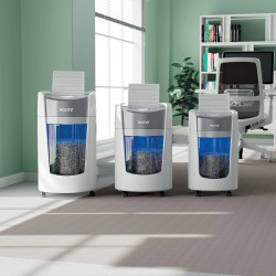Leitz IQ OptiMax Home Office 225 dokumentų naikiklis Smulkinimas itin mažais gabalėliais 58 dB Pilka, Balta