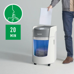 Leitz IQ OptiMax Small Office 350 dokumentų naikiklis Smulkinimas itin mažais gabalėliais 58 dB 22,3 cm Pilka, Balta