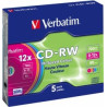 Verbatim Blank CD-RW SERL 700 MB 8x-12X Colour, 5 Pack Slim