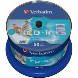 Verbatim Blank CD-R AZO  700MB 1x- 52x Wide Printable non ID,50 Pack Spindle