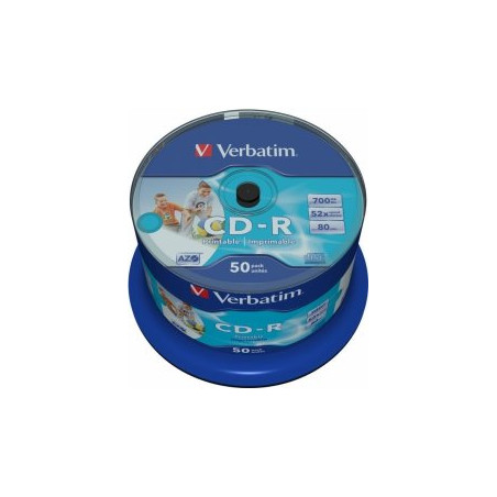 Verbatim Blank CD-R AZO  700MB 1x- 52x Wide Printable non ID,50 Pack Spindle