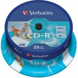 Verbatim Blank CD-R AZO 700MB 1x-52x Wide Printable, ID Bran,25 Pack Spindle