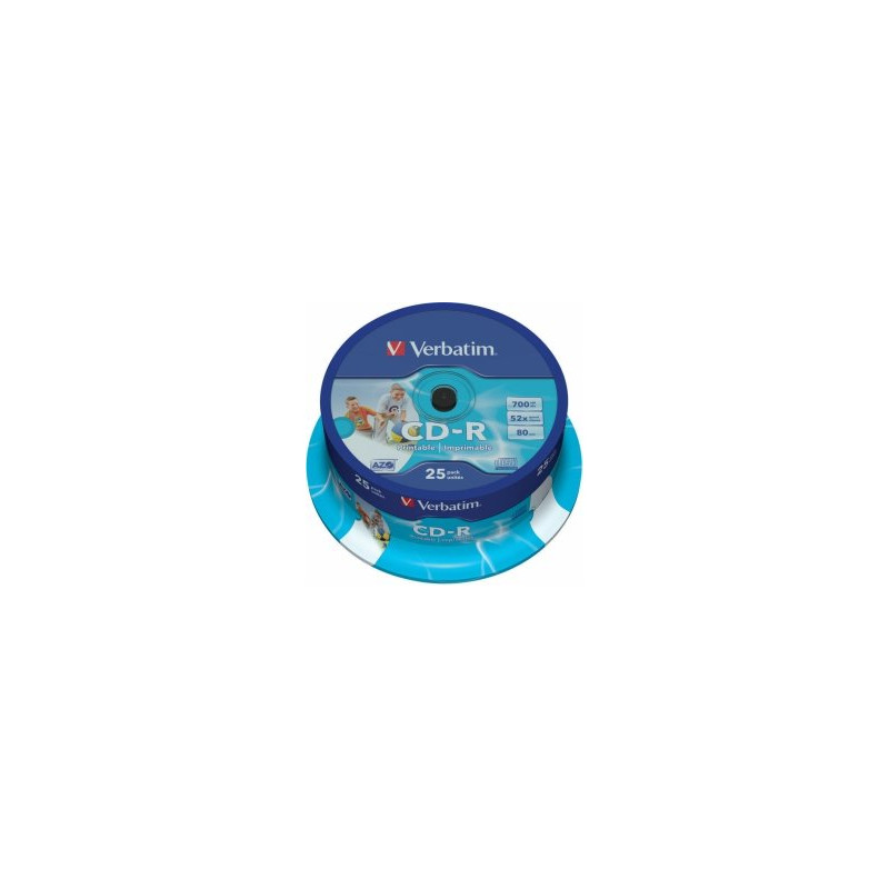 Verbatim Blank CD-R AZO 700MB 1x-52x Wide Printable, ID Bran,25 Pack Spindle