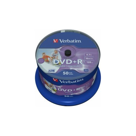 Verbatim Blank DVD+R AZO  4.7GB 16x Wide Printable non ID, 50 Pack Spindle