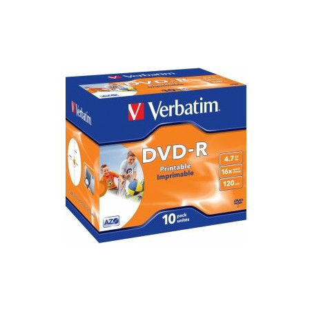 Verbatim Blank DVD-R AZO 4.7GB 16x Printable, ID Branded,10 Pack Jewel