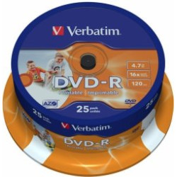 Verbatim Blank  DVD-R AZO 4.7GB 16x Wide Printable ID Brand 25 Pack Spindle
