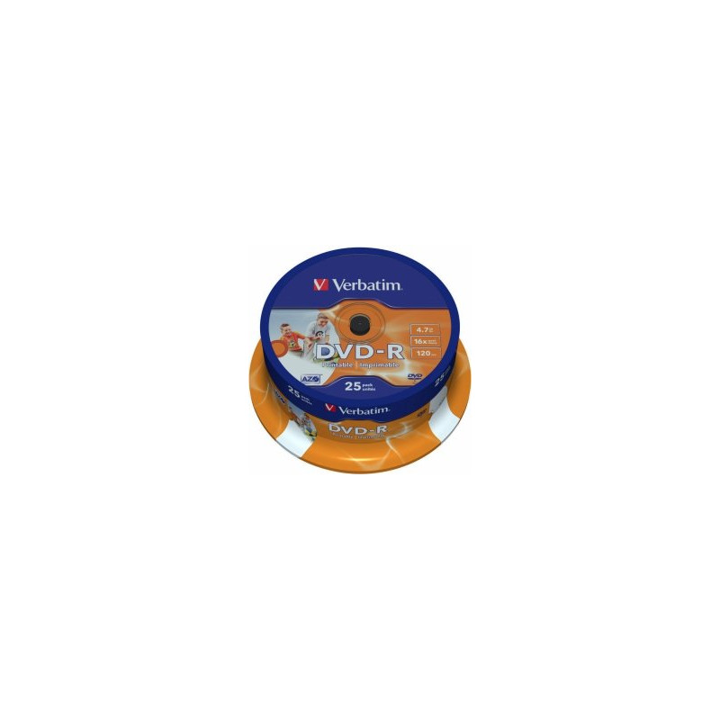 Verbatim Blank  DVD-R AZO 4.7GB 16x Wide Printable ID Brand 25 Pack Spindle