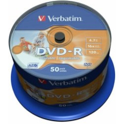 Verbatim Blank DVD-R AZO 4.7GB 16x Wide Printable non ID,50 Pack Spindle