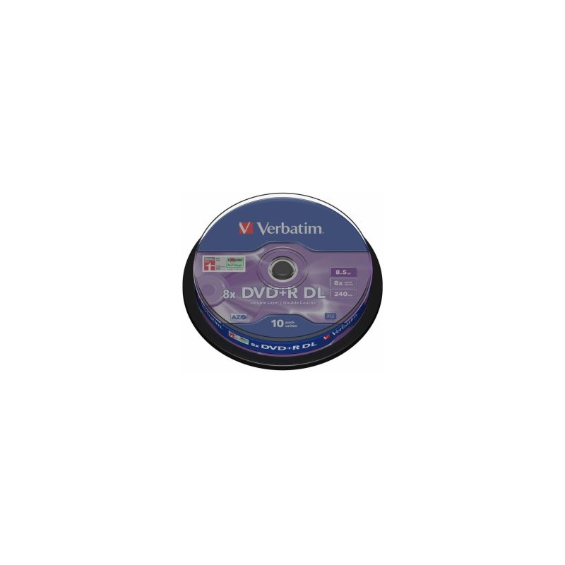 Verbatim Blank DVD+R DL 8.5GB Double Layer 8x AZO, 10 Pack Spindle