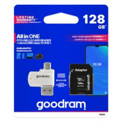 Goodram MicroSDXC Class 10 UHS I 128GB Memory Card + Card reader + Adapter