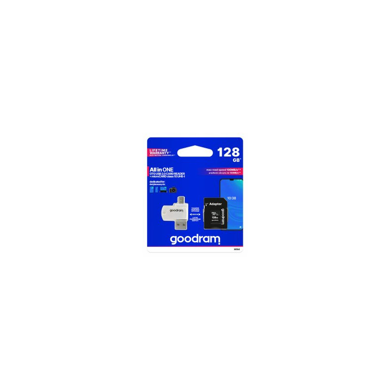 Goodram MicroSDXC Class 10 UHS I 128GB Memory Card + Card reader + Adapter
