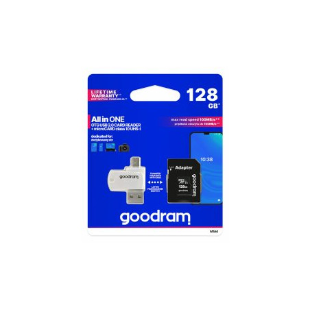 Goodram MicroSDXC Class 10 UHS I 128GB Memory Card + Card reader + Adapter