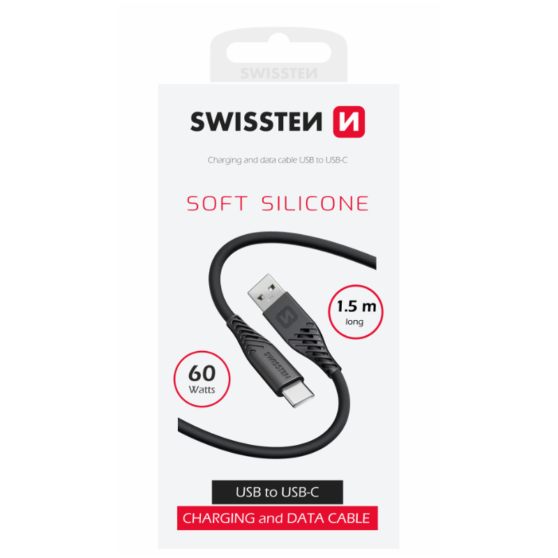 Swissten Soft Silicone Data Cable USB / USB-C / 1.5m / 60w