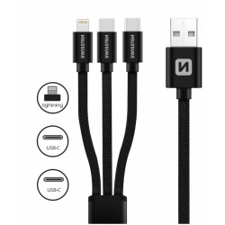 Swissten 3in1 Textile Data Cable 1.2m