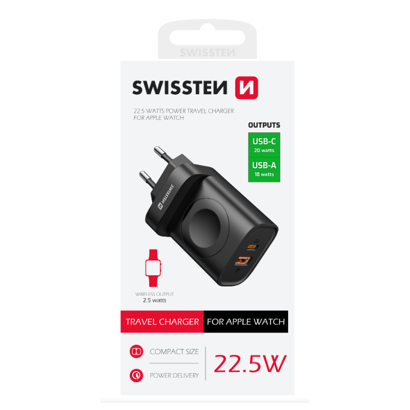 Swissten Travel Charger USB-A / USB-C / iWatch