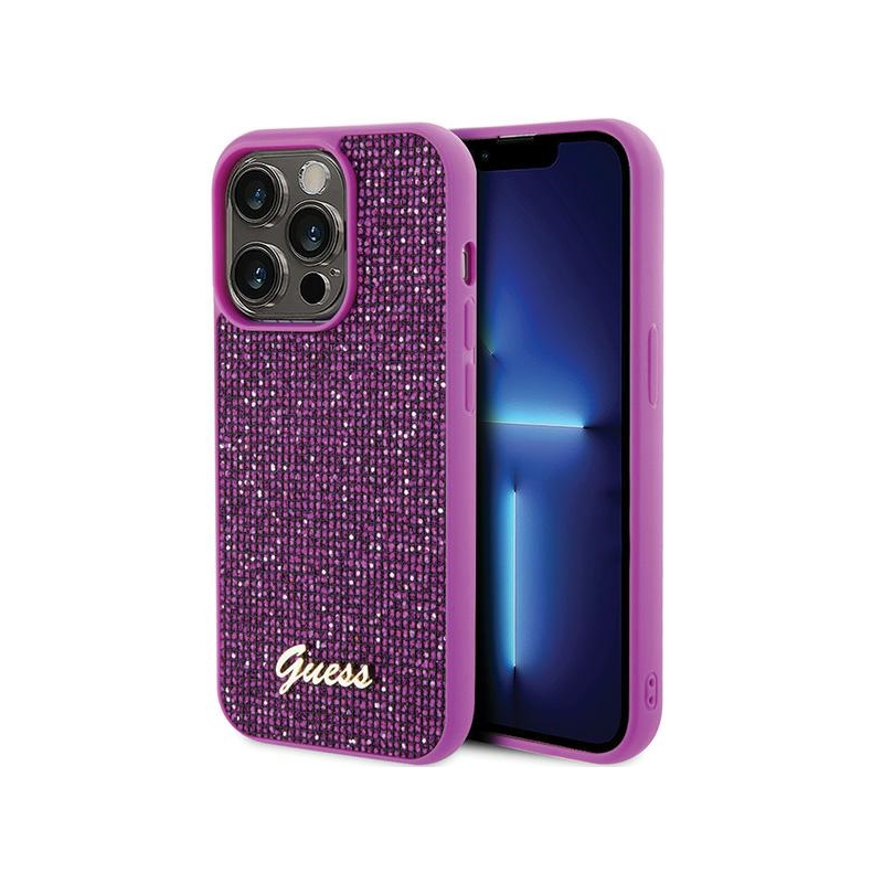 Guess PU Disco Script Metal Case for Apple iPhone 15 Pro