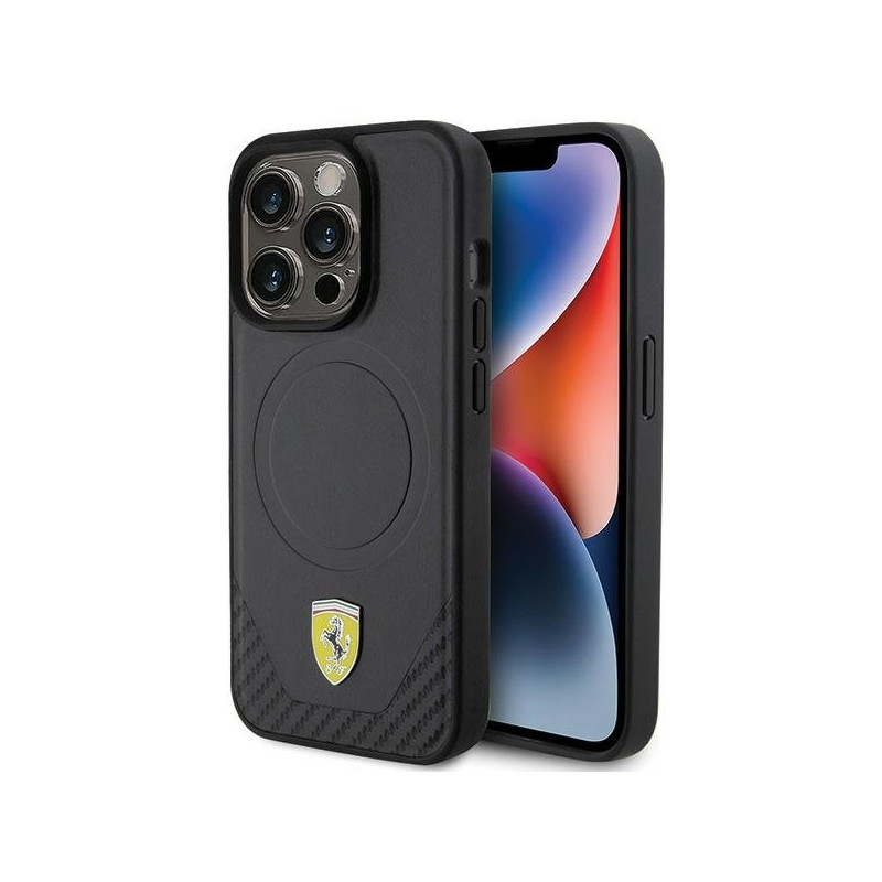 Ferrari Carbon Metal Logo MagSafe Back Case for Apple iPhone 15 Pro