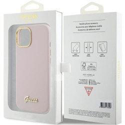 Guess Silicone Script Metal Logo & Frame Back Case for Apple iPhone 15