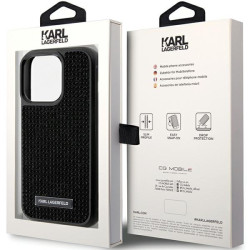 Karl Lagerfeld Rhinestone Logo Metal Plate Back Case for Apple iPhone 15 Pro