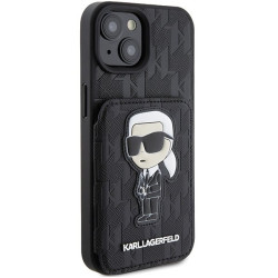 Karl Lagerfeld Saffiano Cardslots and Stand Monogram Ikonik Back Case for Apple iPhone 15