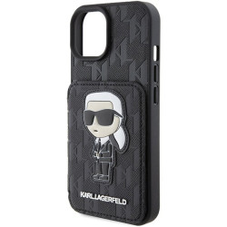 Karl Lagerfeld Saffiano Cardslots and Stand Monogram Ikonik Back Case for Apple iPhone 15